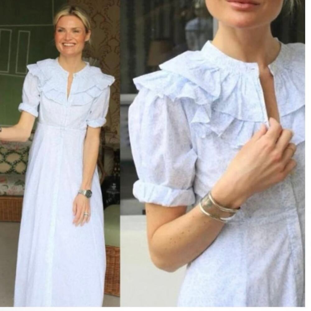 India Amory Julia Women's Ruffle Shirt Dress Maxi‎ Cotton Dress Blue Wisteria L
